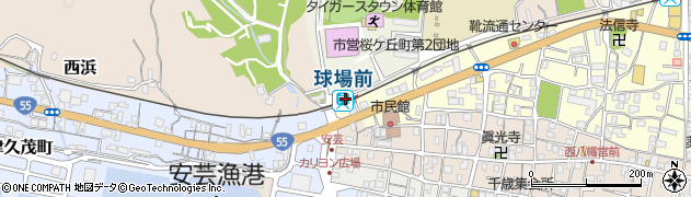 球場前駅周辺の地図