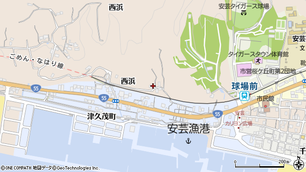 〒784-0020 高知県安芸市西浜の地図