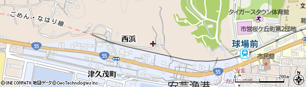 高知県安芸市西浜周辺の地図