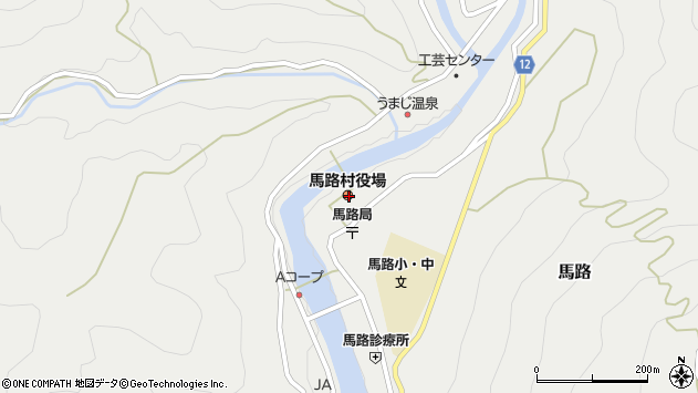 〒781-6200 高知県安芸郡馬路村（以下に掲載がない場合）の地図