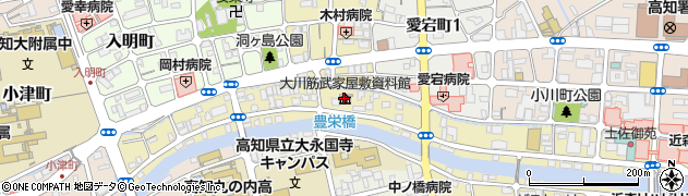 高知市役所　総務部関係文化施設・大川筋武家屋敷資料館周辺の地図