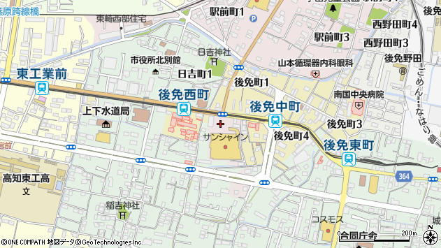 〒783-0011 高知県南国市後免町の地図