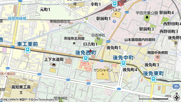 〒783-0001 高知県南国市日吉町の地図