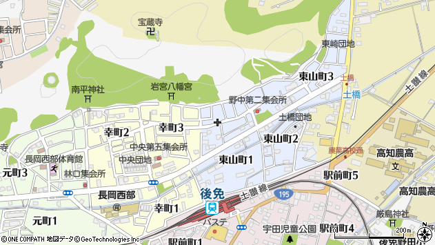 〒783-0012 高知県南国市東山町の地図