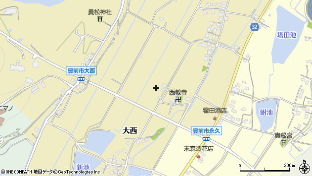 〒828-0064 福岡県豊前市大西の地図