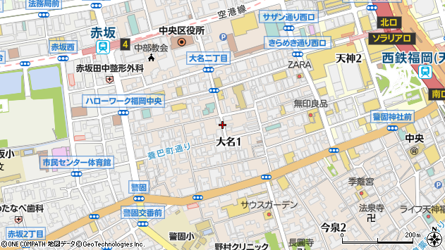 〒810-0041 福岡県福岡市中央区大名の地図