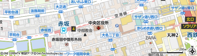 福岡市役所　中央区役所電話番号案内周辺の地図