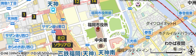 福岡市役所総務企画局　国際部長・国際交流課周辺の地図