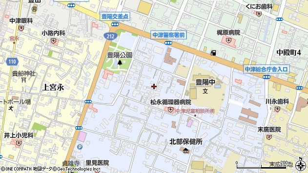 〒871-0024 大分県中津市中央町の地図