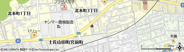 高知県香美市土佐山田町（北本町３丁目）周辺の地図