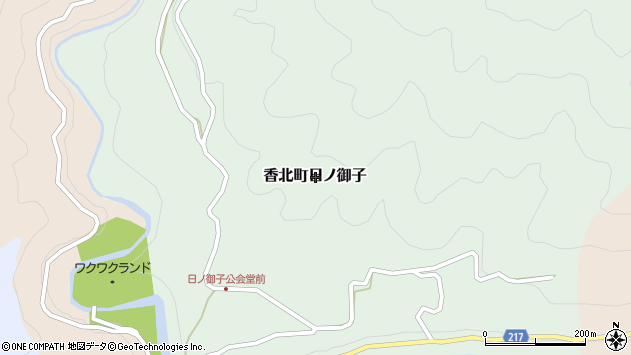 〒781-4231 高知県香美市香北町日ノ御子の地図