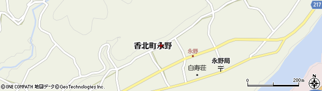 高知県香美市香北町永野周辺の地図