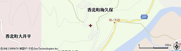 高知県香美市香北町梅久保周辺の地図