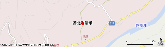 高知県香美市香北町清爪周辺の地図