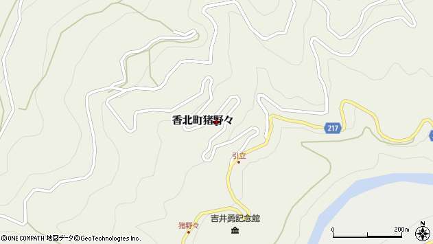 〒781-4247 高知県香美市香北町猪野々の地図