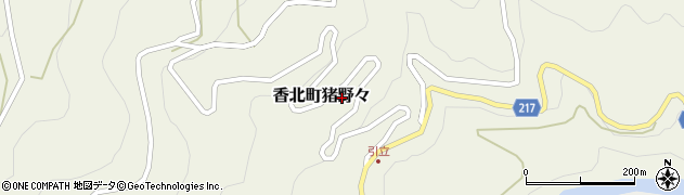 高知県香美市香北町猪野々周辺の地図