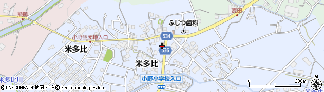 古賀米多比郵便局周辺の地図