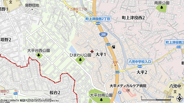 〒807-0083 福岡県北九州市八幡西区大平の地図