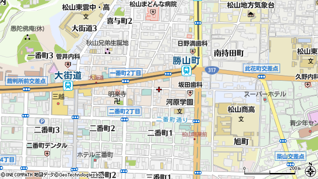 〒790-0001 愛媛県松山市一番町の地図