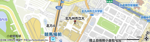 北九州市立大学北方キャンパス文学部　資料室人間関係学科周辺の地図