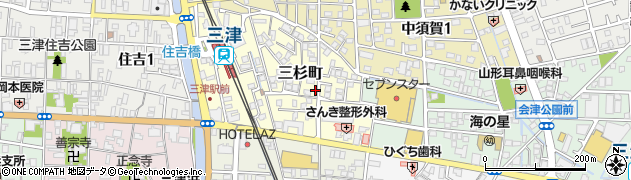 愛媛県松山市三杉町周辺の地図