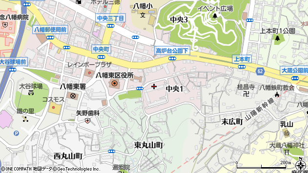 〒805-0019 福岡県北九州市八幡東区中央の地図