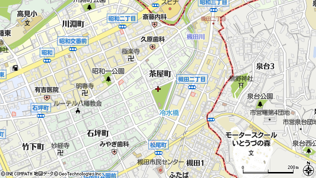 〒805-0014 福岡県北九州市八幡東区茶屋町の地図