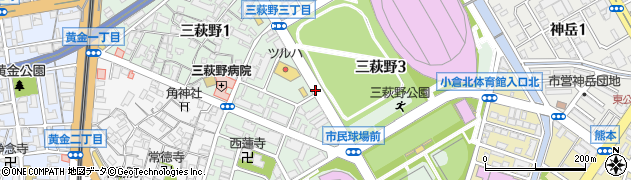 福岡県北九州市小倉北区三萩野周辺の地図
