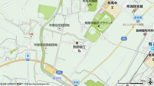 〒519-4325 三重県熊野市有馬町の地図
