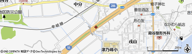 徳島県阿南市津乃峰町中分周辺の地図