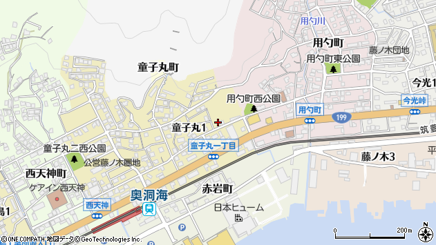 〒808-0076 福岡県北九州市若松区童子丸の地図