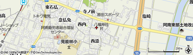 徳島県阿南市見能林町（柏野）周辺の地図