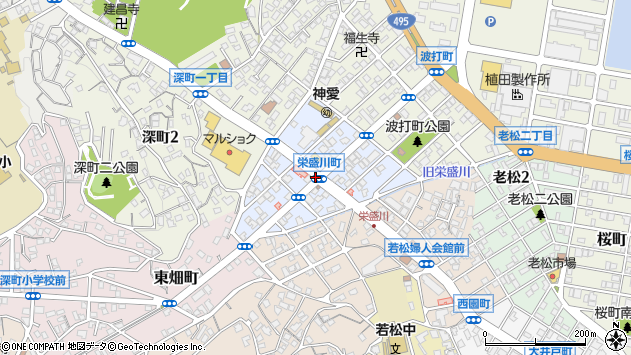 〒808-0014 福岡県北九州市若松区栄盛川町の地図