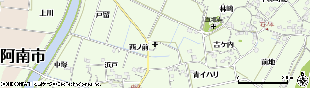 徳島県阿南市中林町（西ノ前）周辺の地図