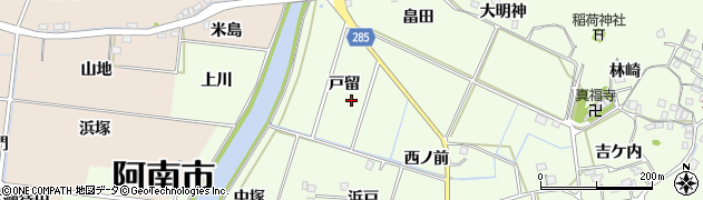 徳島県阿南市中林町（戸留）周辺の地図