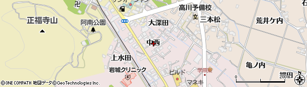 徳島県阿南市学原町中西周辺の地図