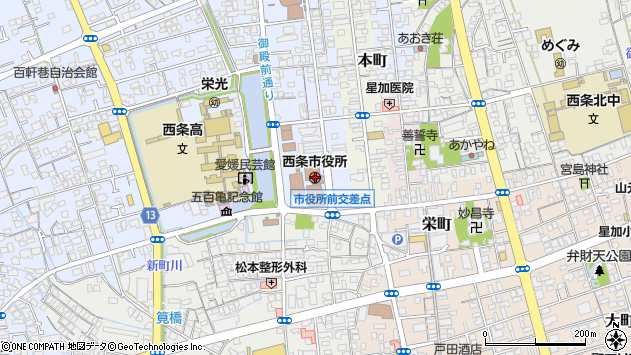 〒793-0000 愛媛県西条市（以下に掲載がない場合）の地図