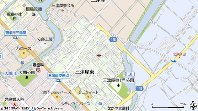 〒799-1352 愛媛県西条市三津屋東の地図