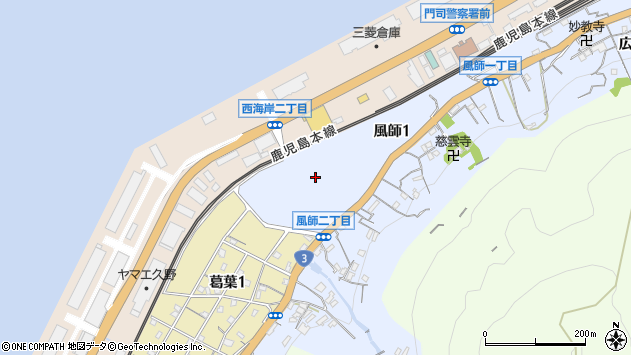 〒801-0801 福岡県北九州市門司区風師３丁目の地図