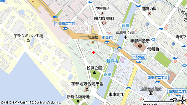 〒755-0044 山口県宇部市新町の地図