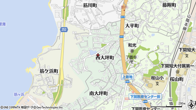 〒750-0054 山口県下関市西大坪町の地図