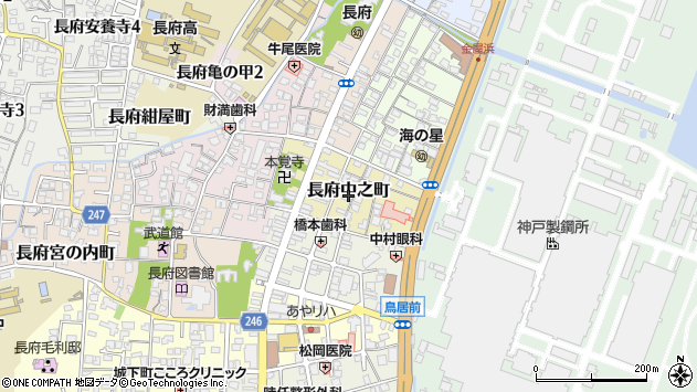 〒752-0973 山口県下関市長府中之町の地図