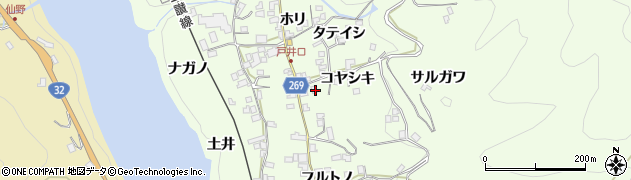 徳島県三好市池田町中西コヤシキ周辺の地図