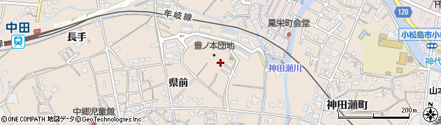 徳島県小松島市中郷町（県前）周辺の地図