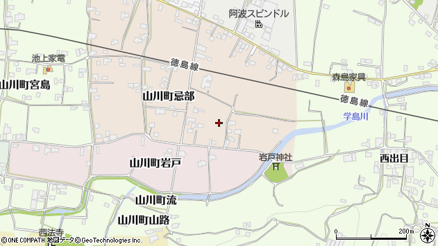 〒779-3402 徳島県吉野川市山川町流の地図