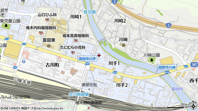 〒746-0009 山口県周南市川手の地図