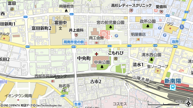 〒746-0016 山口県周南市中央町の地図