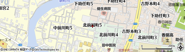 徳島県徳島市北前川町5丁目周辺の地図