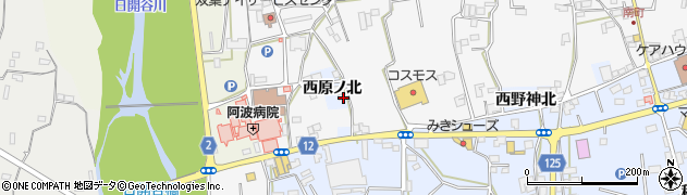 徳島県阿波市市場町香美西原ノ北周辺の地図
