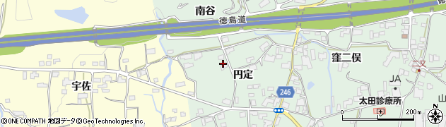 徳島県阿波市市場町上喜来（円定）周辺の地図